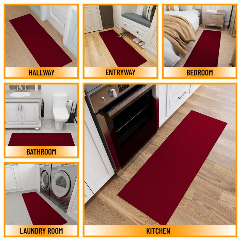 Ottomanson Hallway Runner Rug 2'2" x 6' Non Slip Solid Area Rugs Easy to Clean Laundry Rug Runner Durable & Pet Friendly Floor Carpet Runners for Hallways Entryway Living Room Kitchen, Red - Image 3